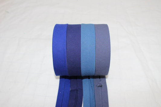 Bias Binding (tape) 25mm or 12mm, single fold, 100% Cotton. blue/light blue/dark blue/navy. Fusible iron on available.