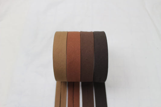 Bias Binding (tape) 25mm or 12mm, single fold, 100% Cotton. brown, umber, chocolate, cinnamon, coffee. Fusible iron on available.