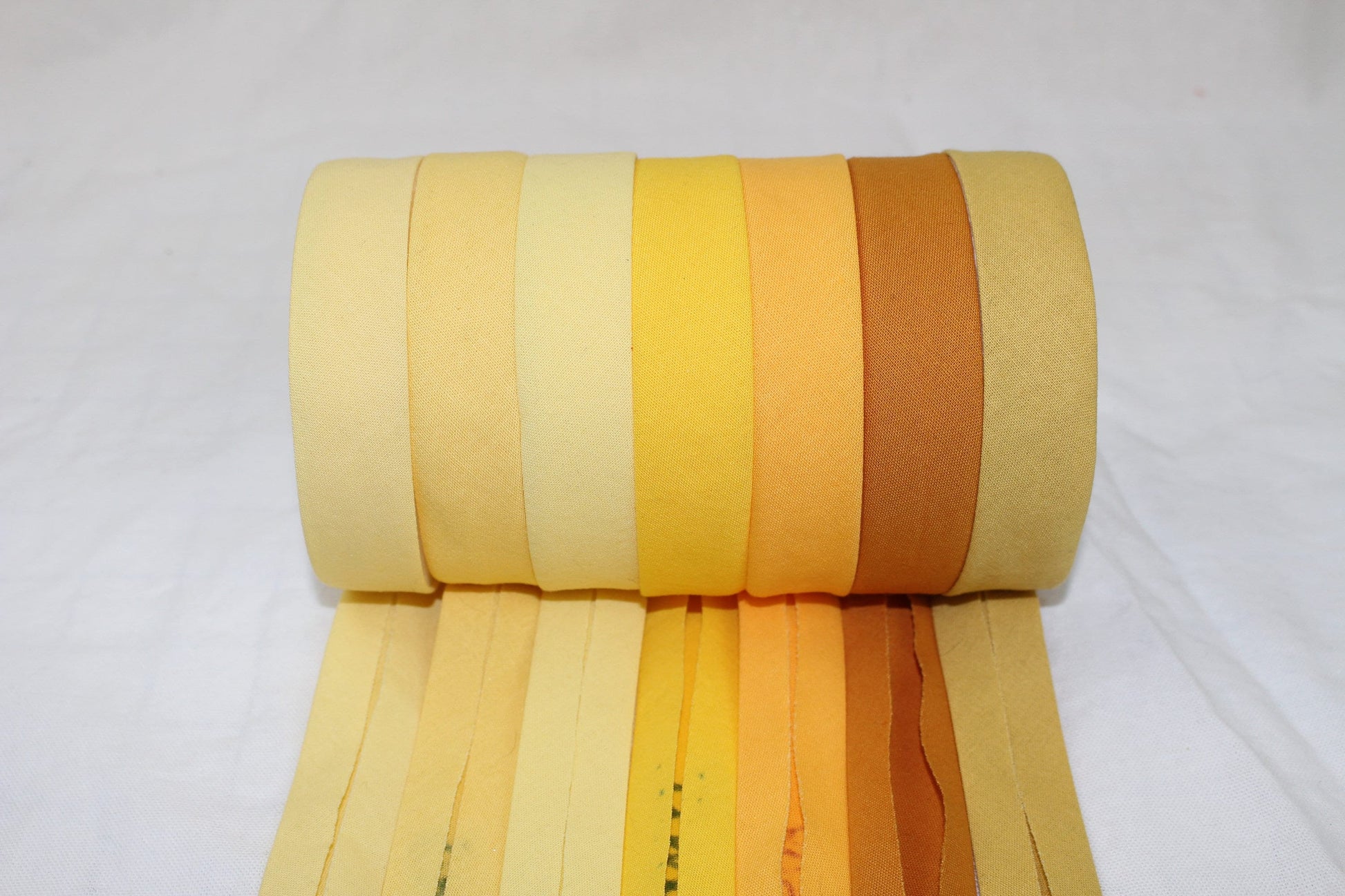 Bias Binding (tape) 25mm or 12mm, single fold, 100% Cotton. yellow, mustard, butterscotch, lemon, citrus. Fusible iron on available.