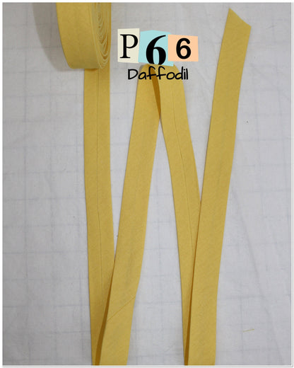 Bias Binding (tape) 25mm or 12mm, single fold, 100% Cotton. yellow, mustard, butterscotch, lemon, citrus. Fusible iron on available.