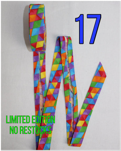 Bias Binding (Tape) 25mm, Cotton, Single Fold. Fusible iron on available. watercolour, rainbow, colourful, swirls.