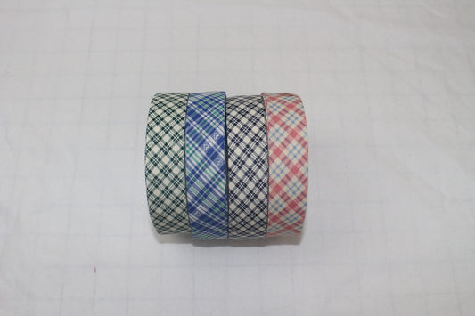 Bias Binding (Tape) 25mm, Cotton, Single Fold, plaid. Fusible iron on available.
