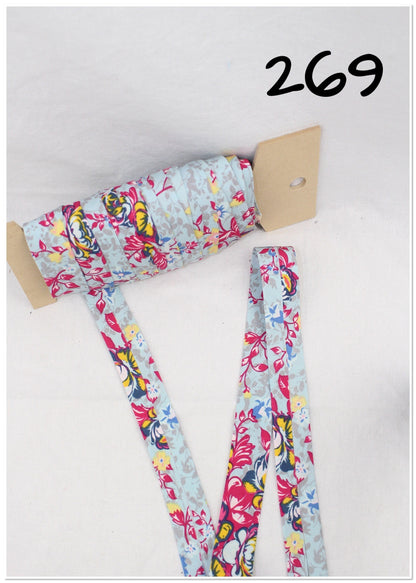 Bias Binding (Tape) 25mm, Cotton, Single Fold, floral, flowers. Fusible iron on available.