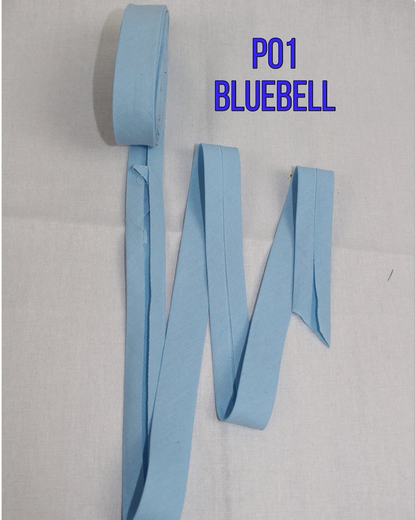 Bias Binding (tape) 25mm or 12mm, single fold, 100% Cotton. blue, sky, bluebell. Fusible iron on available.