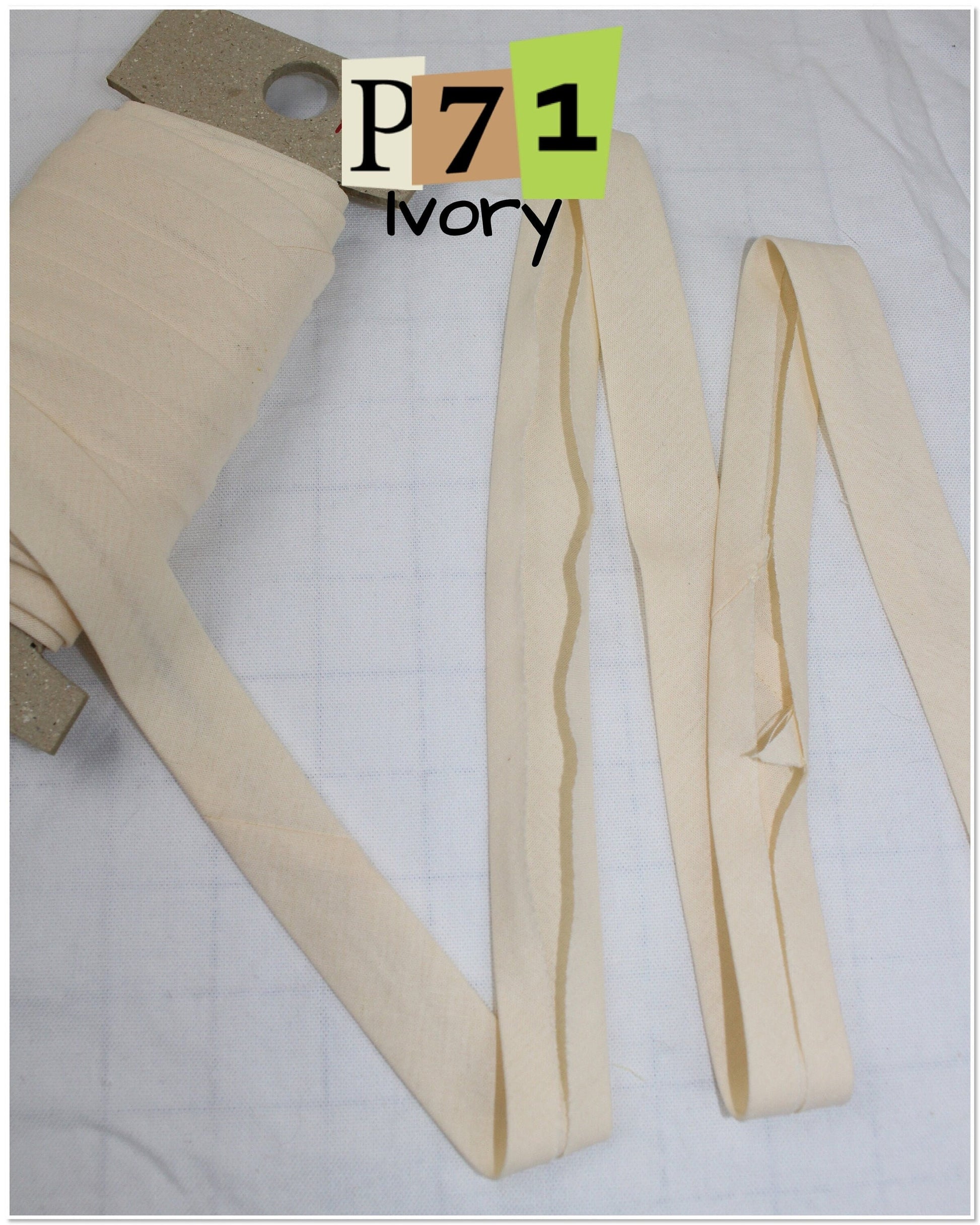 Bias Binding (tape) 25mm or 12mm, single fold, 100% Cotton. tan, beige, cream. Fusible iron on available.