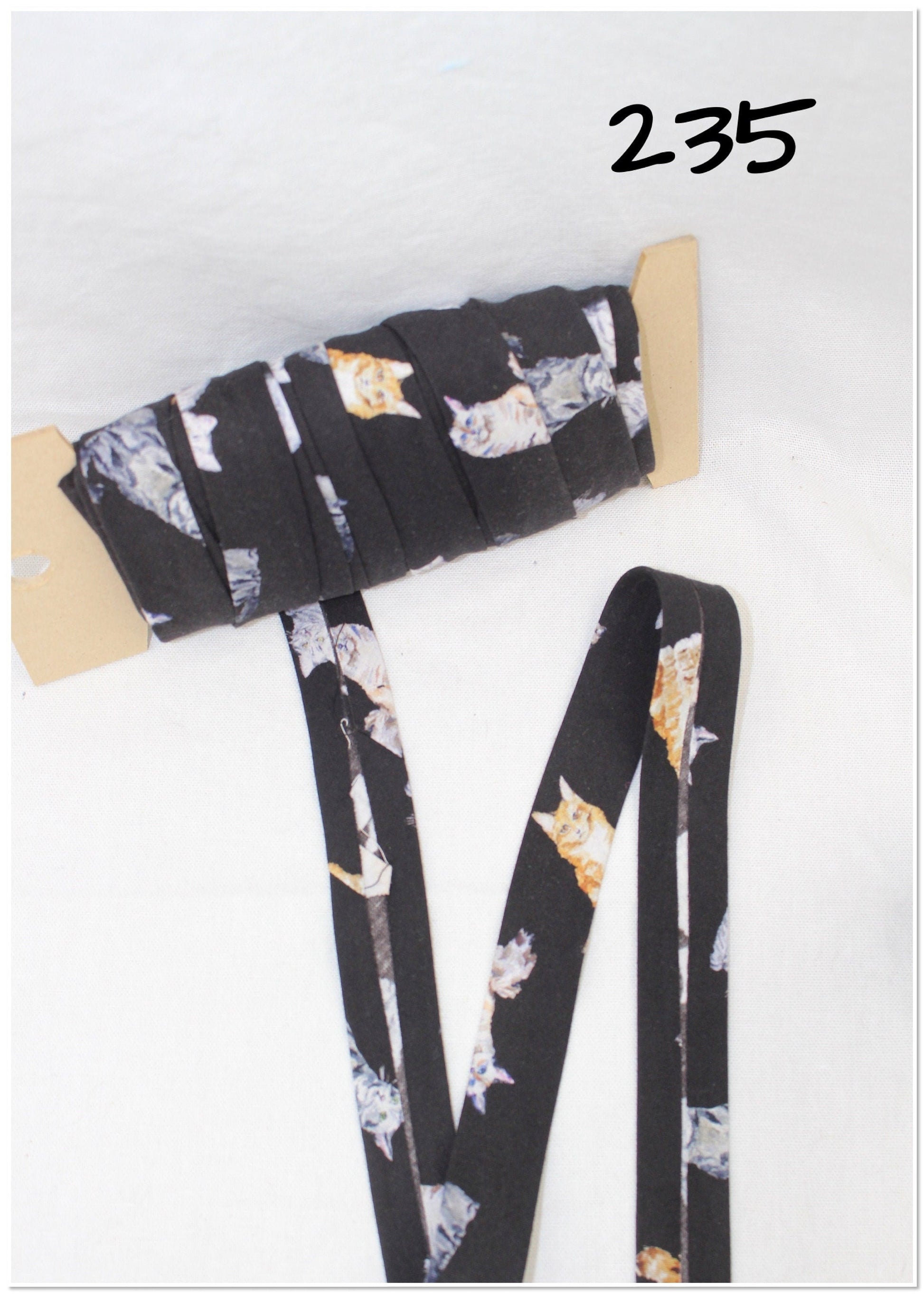 Bias Binding (Tape) 25mm, Cotton, Single Fold, cats, black cats. Fusible iron on available.