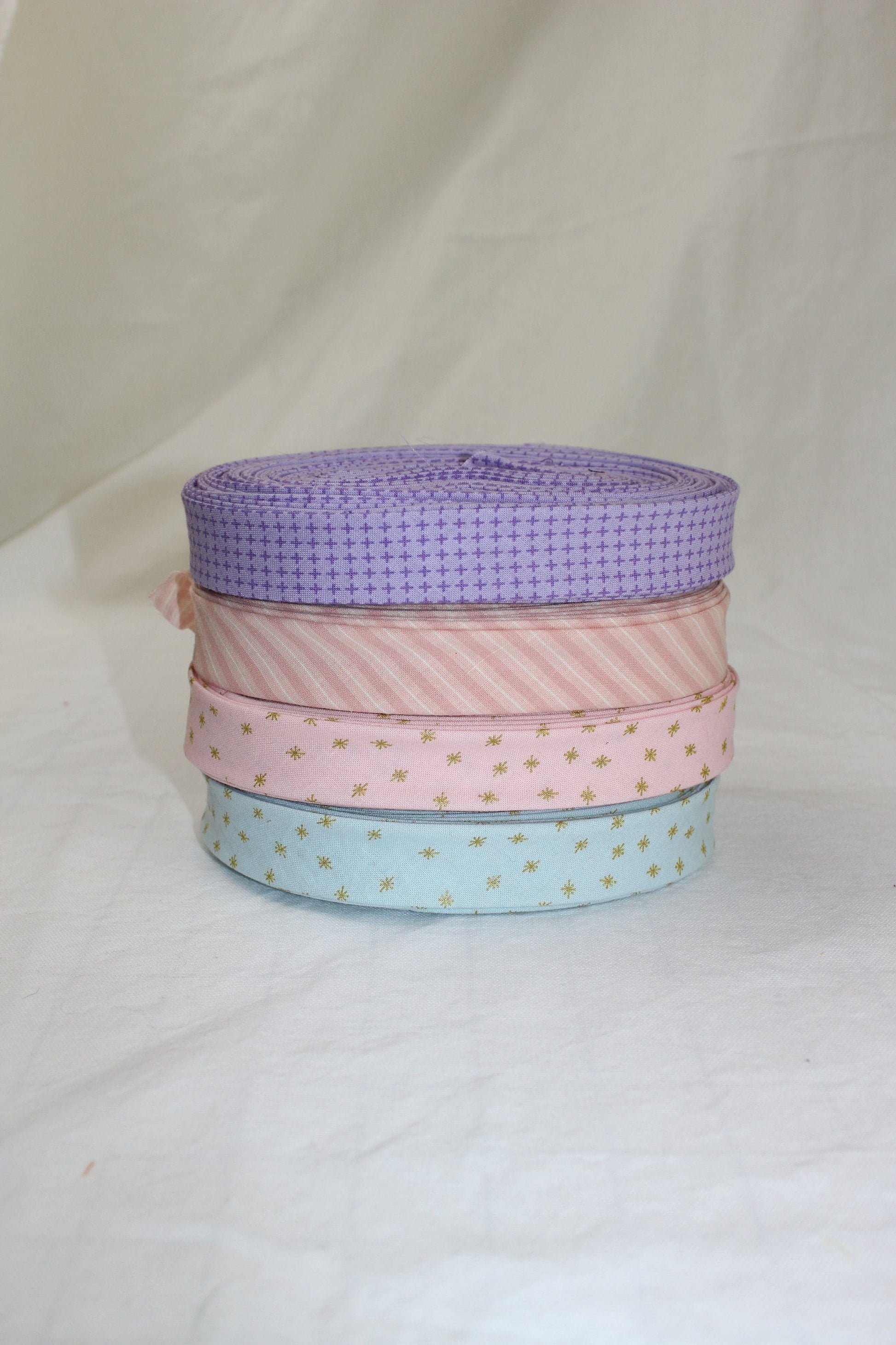 Bias Binding (Tape) 25mm, Cotton, Single Fold, purple, blue, pink. Fusible iron on available.