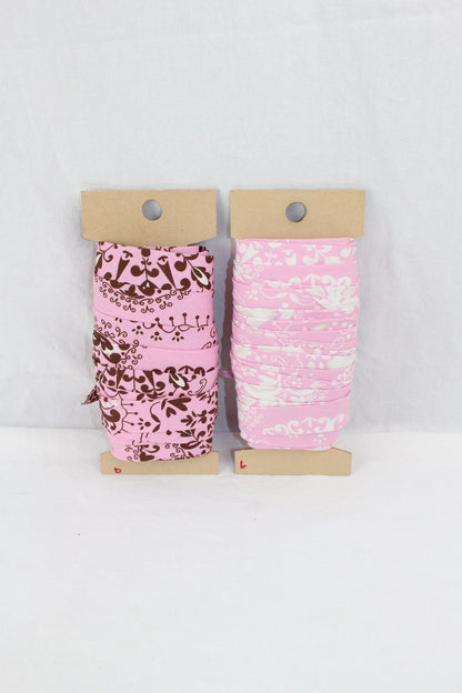 Bias Binding (Tape) 25mm, Cotton, Single Fold, pink print, patterned. Fusible iron on available.