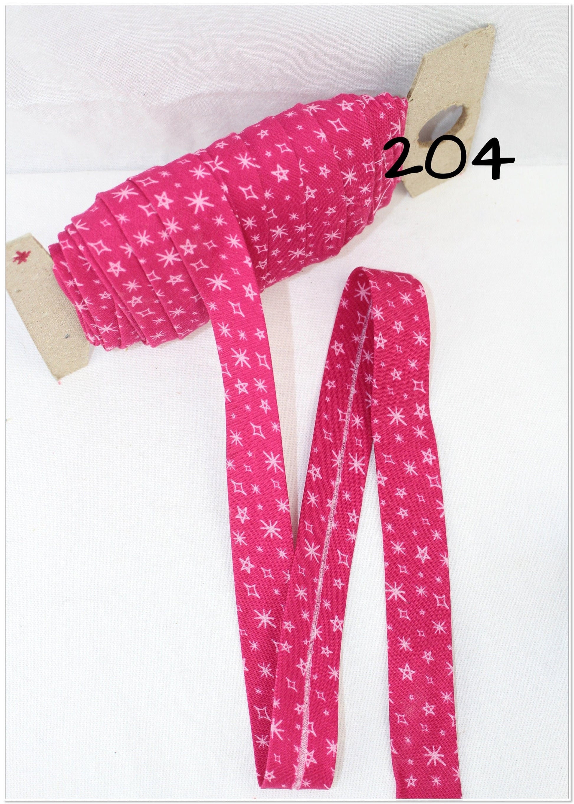 Bias Binding (Tape) 25mm, Cotton, Single Fold, pink ribbon, pink, patterned. Fusible iron on available.