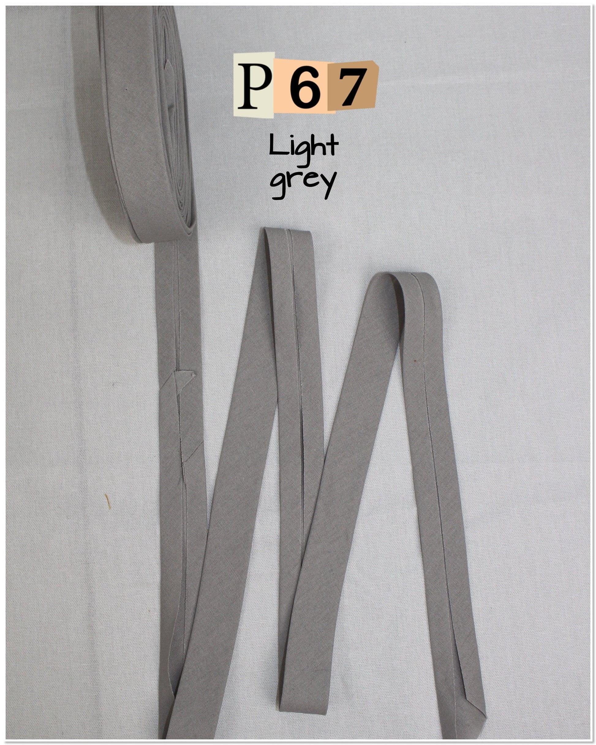 Bias Binding (tape) 25mm or 12mm, single fold, 100% Cotton. grey, white. Fusible iron on available.
