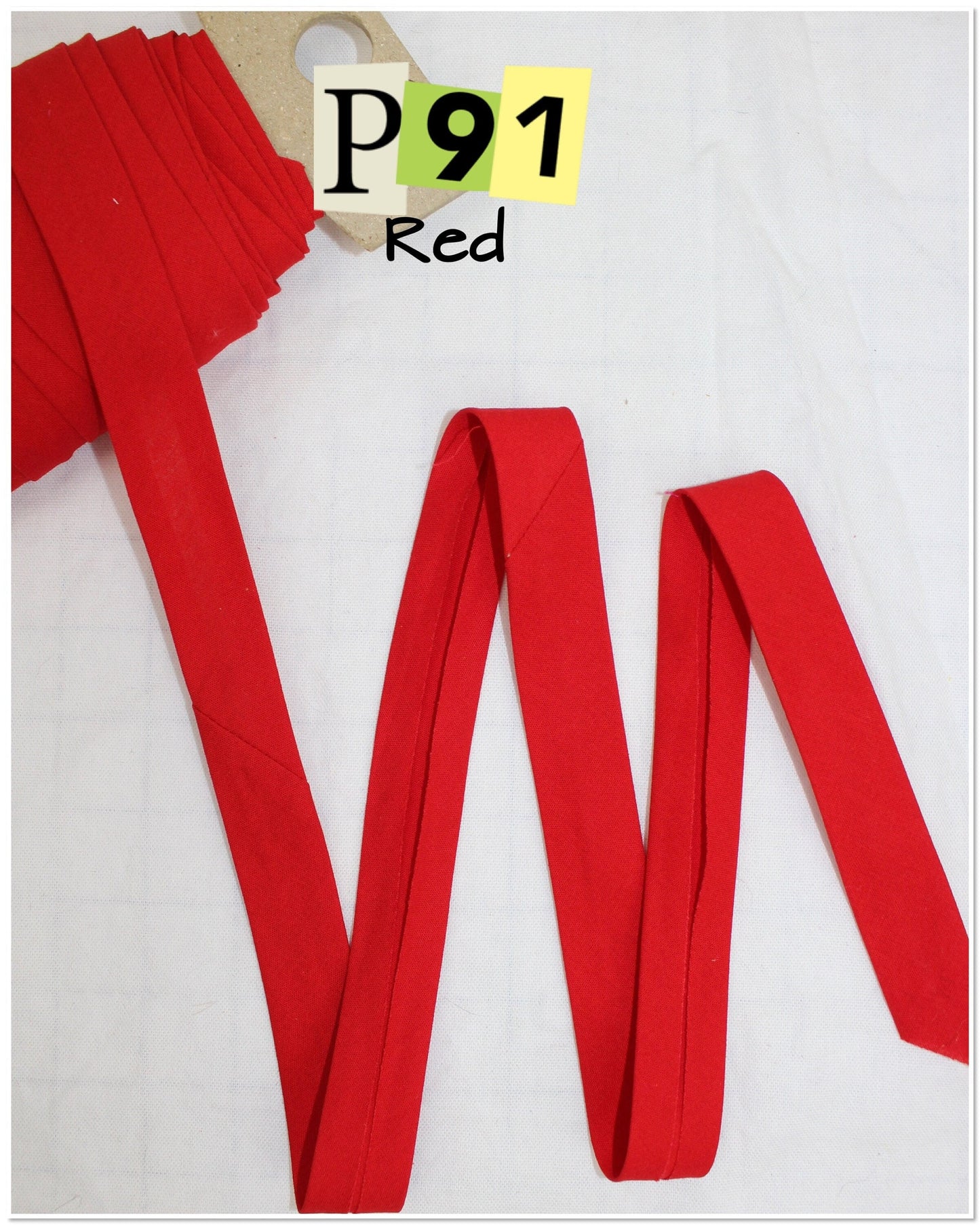 Bias Binding (tape) 25mm or 12mm, single fold, 100% Cotton. red. Fusible iron on available.