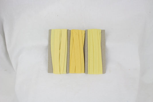 Bias Binding (tape) 25mm, single fold. mustard, butterscotch, aussie gold, lemon citrus, lemon chrome, popcorn, daffodil. Fusible iron on.