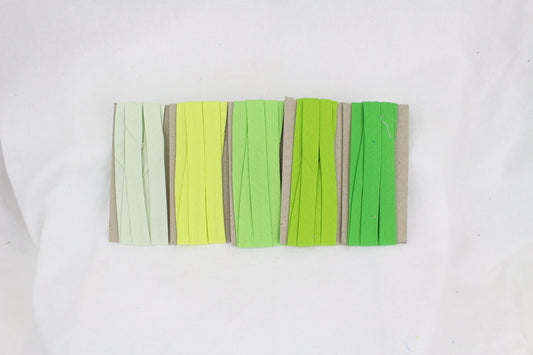 Bias Binding (tape) 12mm, single fold, tea green, apple, lime green, spearmint. Fusible iron on available. 100% cotton