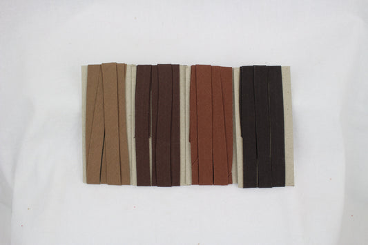 Bias Binding (tape) 12mm, single fold. chestnut, umber, chocolate, coffee bean. Fusible iron on available. 100% Cotton