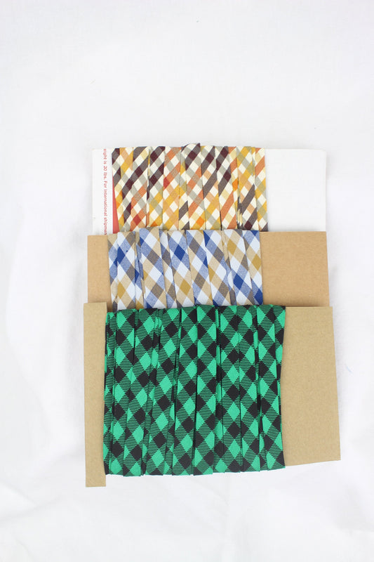 Bias Binding (Tape) 12mm, Cotton, Single Fold, plaid. Fusible iron on available.
