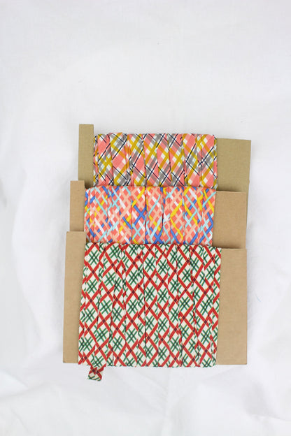 Bias Binding (Tape) 12mm, Cotton, Single Fold, plaid. Fusible iron on available.