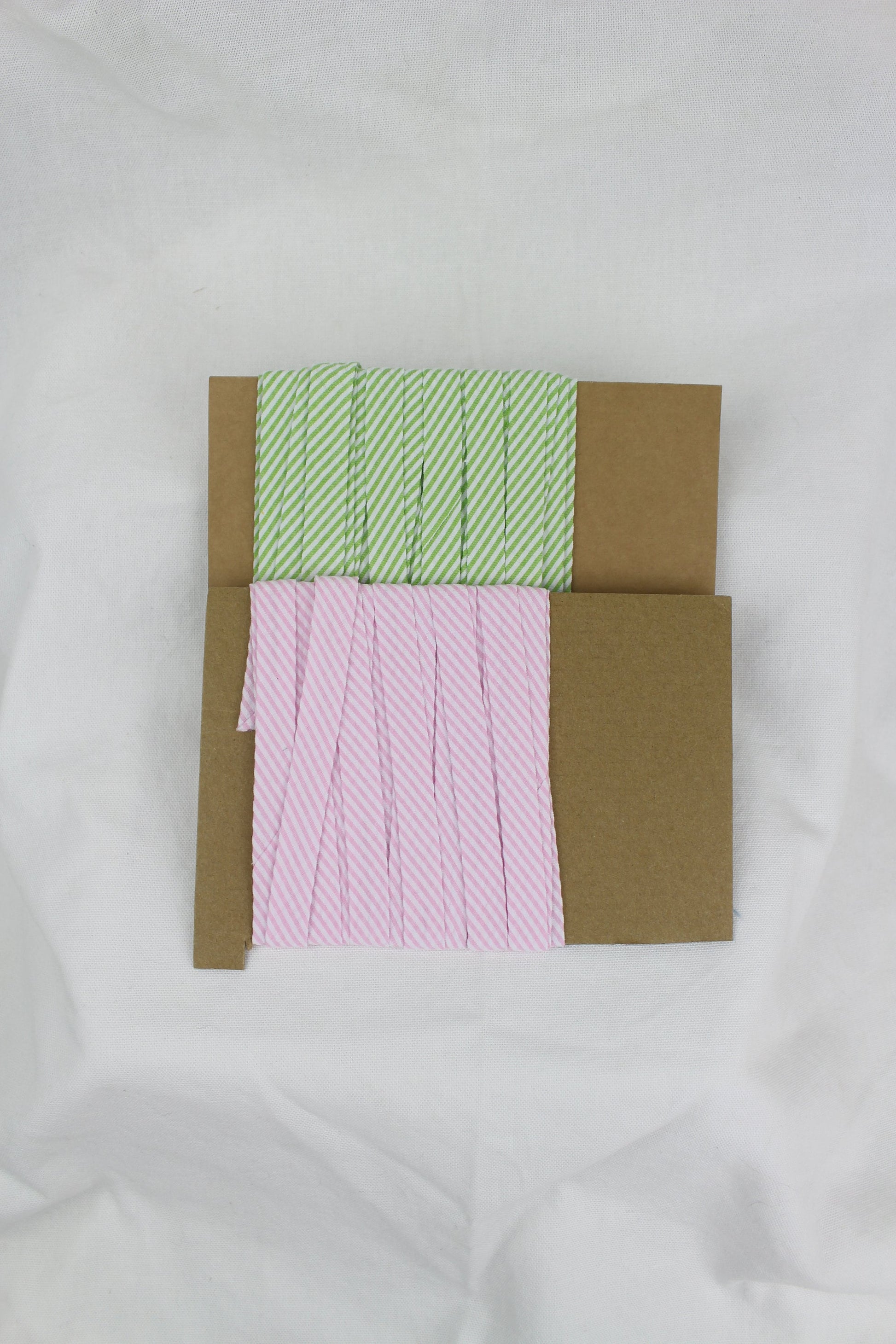 Bias Binding (Tape) 12mm, Cotton, Single Fold, pink stripes, green stripes. Fusible iron on available.