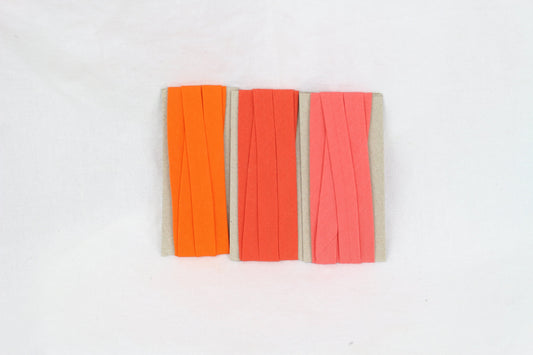 Bias Binding (tape) 12mm, single fold. coral, orange soda, orange. Fusible iron on available. 100% Cotton