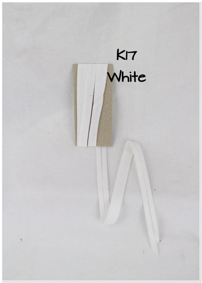 Bias Binding (tape) 12mm, single fold. pebble, white, black. Fusible iron on available. 100% Cotton