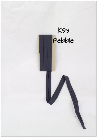 Bias Binding (tape) 12mm, single fold. pebble, white, black. Fusible iron on available. 100% Cotton