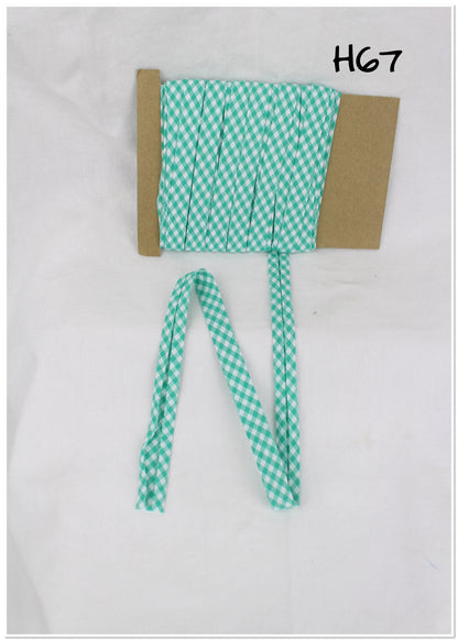 Bias Binding (Tape) 12mm, Cotton, Single Fold, gingham. Fusible iron on available.