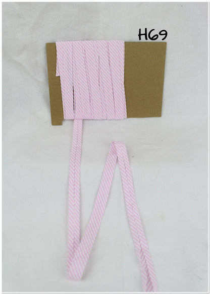 Bias Binding (Tape) 12mm, Cotton, Single Fold, pink stripes, green stripes. Fusible iron on available.